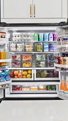 an open refrigerator filled with lots of different types of drinks and food in it's doors