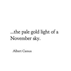 albert camus quote about the pale gold light of a november sky on white background