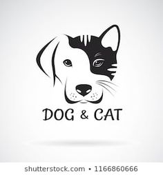 the dog and cat logo is black and white with an image of a cat's face