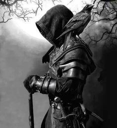 a black and white photo of a knight