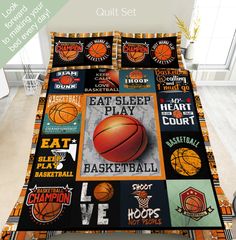 basketball themed bedding set with comforter and pillow cases for adults, teens or kids