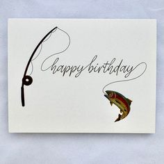 a birthday card with a fish hooked up to a fishing pole