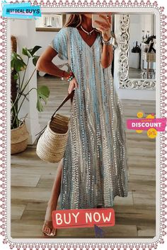 Women's Long Dress Maxi Dress Casual Dress A Line Dress Print Dress Geometric Color Gradient Fashion Streetwear Daily Date Vacation Split Print Short Sleeve V Neck Dress Regular Fit White Blue Spring Gradient Fashion, Maxi Dress Casual, Dress Geometric, Womens Long Dresses, Blue Spring, Color Gradient, Blue Springs, Dresses By Length, Line Dress