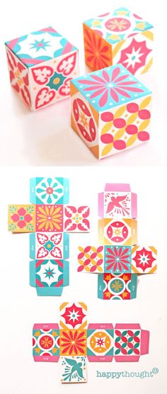 an image of some colorful boxes with different designs on them