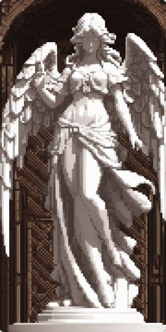 an image of the statue of liberty in front of a stained glass window with angel wings