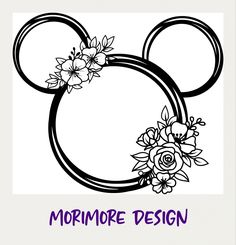 a mickey mouse head with flowers on it and the words mormore design above it