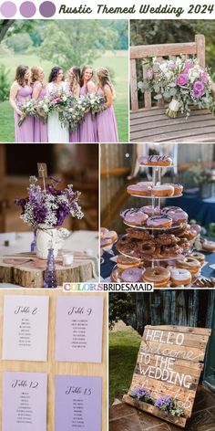 a collage of photos with donuts and flowers on them, including the wedding cake