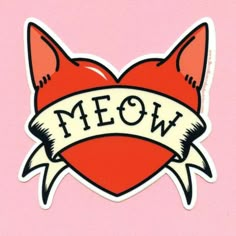 a sticker with the word meow on it and a heart in the middle