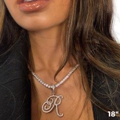 Luxury Silver Cubic Zirconia Name Necklace, Bling Chain Necklace, Luxury Dazzling Necklace As A Gift, Luxury Diamond Initial Necklace With Accents, Luxury Formal Initial Necklace With Diamond Accents, Luxury Silver Jewelry With Name, Luxury Custom Silver Necklaces, Luxury Silver Custom Necklace, Luxury Custom Silver Jewelry