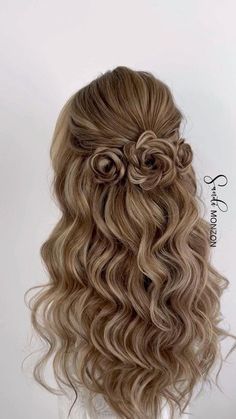 Prom Hair Inspiration, Down Bridal Hairstyles, Easy Prom Hairstyles, Cute Prom Hair, Braid Half Up, Half Up Half Down Bridal, Flower Braid, Braid Half Up Half Down, Bun With Curls