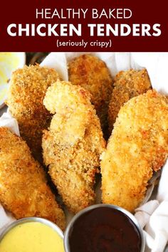 chicken tenders with dipping sauce on the side