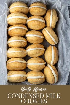 Condensed milk cookies lined up in a baking tray wrapped with baking paper. Sweetened Condensed Milk Cookies, Plain Biscuits, Condensed Milk Biscuits, South African Desserts, African Dessert