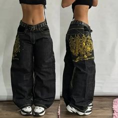 2024 New American Retro Skull Wings Embroidered Baggy Jeans Men And Women Y2K Harajuku Hip-hop Y2k Baggy Jeans, Ropa Hip Hop, Y2k Harajuku, Streetwear Inspo, Streetwear Jeans, Denim Decor, High Waist Wide Leg Pants, Jeans Y2k, Women Y2k