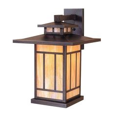 an outdoor wall light with a wooden roof