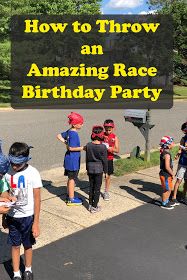 children standing on the side walk with text overlay how to throw an amazing race birthday party