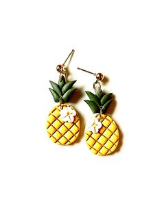 Polymer Clay Earrings, Fruit Clay Earrings, Gift for Her, Boho Earrings, Clay Earrings, Statement Hypoallergenic stainless steel posts.  Handmade from polymer clay. Pineapple Polymer Clay Earrings, Clay Turtle, Fruit Earrings, Turtle Earrings, So Creative, Handmade Polymer Clay, Boho Earrings, Polymer Clay Earrings, Clay Jewelry