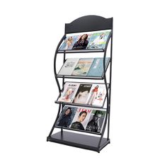 a magazine rack with magazines on it and an open shelf for the top one to hold magazines