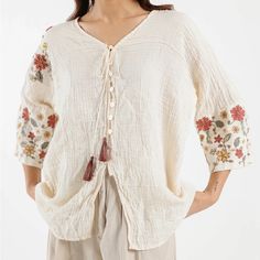 Embroidered Floral Tunic, Comfy And Flowy Floral Tunic, Cream White, Tunics, Pakistan, Tunic Tops, Womens Tops, Cream, Floral, Women Shopping