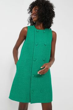 Emerald Green Tweed Bianca Dress | Pomander Place Emerald Green Fashion, Inspirational Clothing, Parisian Street, Bianca Dress, Place Dress, Green Tweed, Street Style Parisian, Fall 24, Closet Goals