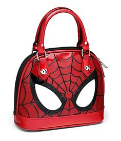 This retro red dome purse screams Spidey, from the big Spider-man eyes on the front to the custom rivets shaped like spiders. Accessories are all about the little details, and this amazing bag is positively crawling with them. Spiderman Bag, Dome Bag, Marvel Clothes, Man Purse, Disney Merchandise, Amazing Spiderman, Pink Top, Cute Bags