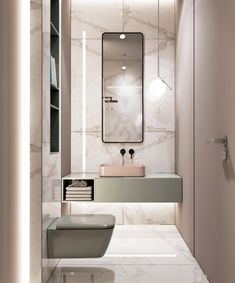 a bathroom with marble walls and flooring