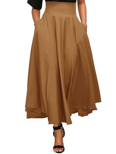 PRICES MAY VARY. Fabric: High waist long skirt is made of good quality soft fabric, breathable, skin-friendly, stretchy, which don't wrinkle, provides you a comfortable feminine touch. Features: Flared long skirt featuring flared design, elastic, high waist, tie knot back, zipped back, flared, a-line, with pockets, long length, perfect to lengthen your legs, the playful long skirt adds more girlish. Match: A-line long skirt is easy to dress ot up or down with your favorite denim jackets, coat, b Fall Time Outfits, Plus Size Long Skirts, Long Green Skirt, Flare Maxi Skirt, High Waist Long Skirt, Burgundy Skirt, Long Maxi Skirts, Night Out Dress, Beautiful Skirts