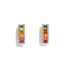 Celebrate the vibrant spirit of Pride Month with our exclusive Multi Color Square Rainbow Gemstones Earrings. These stunning earrings are a bold and beautiful expression of love, acceptance, and unity, designed to honor and support the LGBTQ+ community.Crafted with meticulous care, each earring features a square-cut rainbow gemstone arrangement, symbolizing the diversity and inclusivity of the Pride flag. The vibrant colors come together in a harmonious display, representing the celebration of d Sapphire Diamond Earrings, Style Theory, Sapphire Diamond Necklace, Sapphire Diamond Pendant, Sapphire And Diamond Earrings, Sapphire Earrings Studs, Rainbow Gemstones, Starfish Pendant, White Gold Sapphire