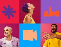 the collage shows people with different colored hair styles and colors, one is pointing at an arrow