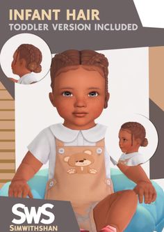 an image of a baby doll sitting on top of a blue chair with the caption infant hair toddler version included