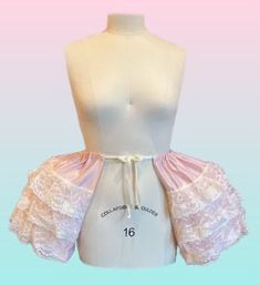 Adjustable waist 60" ribbon. Made with satin and detailed with lace ruffles. Constructed with lightweight boning.  Shown in blush pink satin and ivory lace. Monarch Butterfly Costume, Green Mermaid Tail, Unicorn Academy, Mermaid Tail Skirt, Antique Dress Form, Cinderella Cosplay, Samba Costume, Bridal Bra, Halloween Tutu