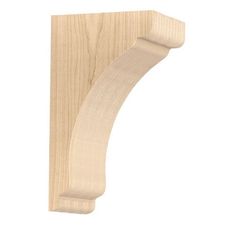 an unfinished wooden shelf bracket with the corner cut out to show it's woodgrain