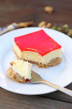 a piece of cheesecake on a plate with a fork