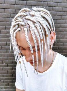 35 Cute Braid Hairstyles for Men – Svelte Magazine White Boy Braids, Braids White Hair, Different Loc Styles, Braids For Guys, Braid Hairstyles For Men, Cute Braid Hairstyles, White Braids, Bleached Hair Men