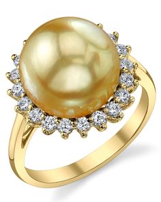 Golden Pearl & Diamond Sage Ring Luxury Unique Pearl Wedding Ring, Luxury Heirloom Pearl Ring For Gift, Luxury High Luster Pearl Ring, Luxury Yellow Gold Pearl Ring, Luxury Yellow Gold Pearl Ring With Brilliant Cut, Sage Ring, South Sea Pearl Necklace, Golden Pearl, Pearl Rings