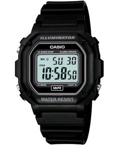 A large square case and high-definition dial are equipped with Led lighting on Casio's classically-styled black digital watch. Black Digital Watch With Stopwatch And Rectangular Dial, Black Digital Watch For Business With Round Dial, Black Digital Watch With Round Dial For Business, Black Digital Watch For Business, Black Chronograph Watch With Stopwatch For Business, Black Digital Watch With Round Dial For Outdoor, Black Outdoor Watches With 10atm Water Resistance, Black Chronograph Watch With Alarm, Black Chronograph Watch With Rectangular Dial For Outdoor