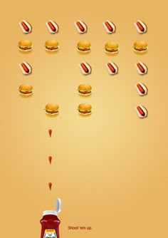 the hamburgers and ketchup are falling into each other