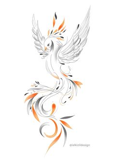 a bird with orange and white feathers on it's wings, flying in the air