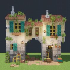 an image of a house that is made out of legos and has plants growing on the windows