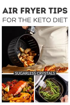 the cover of air fryer tips for the keto diet by sugarless crystals