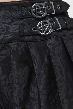 BAT GIRL.- Embossed, suede feel fabric.- Statement Black Lily print. - Mini length.- Pentagram buckles.- Side zip closure.- Wide waistband.- Fitted.With KILLSTAR branding, 95% Polyester 5% Elastane.Machine wash cold (30°c) / Do not bleach / Do not tumble dry / Iron at low temperature / Do not dry clean. Imported. Goth Skirts, Killstar Clothing, Bat Girl, Batgirl, Wide Waistband, Skirt Black, Side Zip, Bat, Bleach