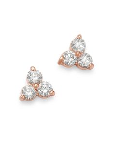 Bloomingdale's Diamond Three-Stone Stud Earrings in 14K Rose Gold, 0.35 ct. t.w. - 100% Exclusive Three Stone Diamond Earrings For Anniversary, Three Stone Diamond Earrings In Fine Jewelry Style, Fine Jewelry Three Stone Diamond Earrings, Ruby Earrings Studs, White Gold Diamond Earrings, Outfit 2022, Black Gold Jewelry, Tiny Studs, Tiny Stud Earrings