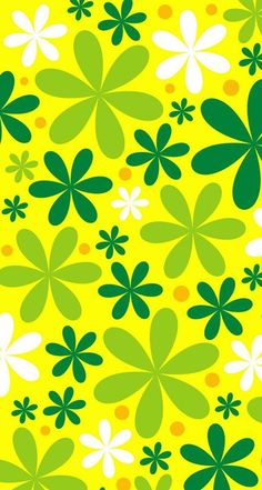 a yellow background with green and white flowers