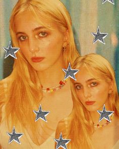 two blonde women with stars on their necklaces