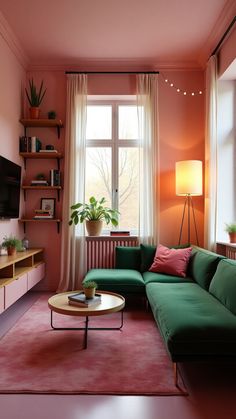 a living room filled with furniture and a flat screen tv on top of a wooden shelf