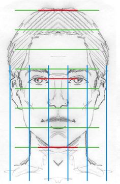 a drawing of a man's face with different lines in front of his face