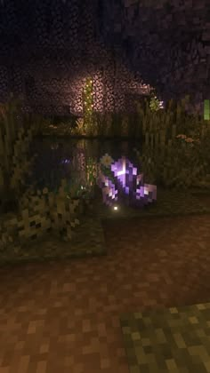 an image of a pond at night in minecraft