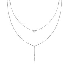 Ross-Simons - .20ct t. w. Diamond Linear Layered Necklace in Silver. 16". RS Pure. Modern designs that complete your outfit and complement your personality. Crafted in sterling silver, this luxe layered necklace is perfect for any true minimalist. Our dainty design features .20 ct. t. w. round brilliant-cut diamonds in a single bezel and sleek linear bar stationed on simple cable chains. Includes a 2" extender for your ideal fit and placement. Lobster clasp, diamond linear layered necklace. Diam