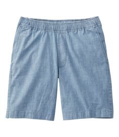 A touch of stretch gives these pull-on shorts more comfort than ever. In washed chambray fabric that's just right for warmer weather. Inseam 8". Standard Fit: Sits lower on the waist and straight through the hip and thigh for a streamlined look. 98% cotton with 2% spandex. Machine wash and dry. Made of soft, breathable cotton fabric with added stretch for ease of movement and all-day comfort. Washed for the look and feel of an old favorite. Casual pull-on style. Comfortable elastic waistband wit Casual Stretch Shorts For Warm Weather, Casual Cotton Shorts For Warm Weather, Cotton Shorts With Elastic Waistband And 5-inch Inseam, Light Wash Relaxed Fit Bermuda Shorts, Casual Medium Wash Cotton Bermuda Shorts, Light Wash Casual Bermuda Shorts With Relaxed Fit, Casual Light Wash Cotton Bermuda Shorts, Light Wash Relaxed Fit Shorts With Elastic Waistband, Relaxed Fit Light Wash Shorts With Elastic Waistband