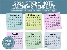 a calendar with sticky notes on it and the words, 2012 sticky note calendar template