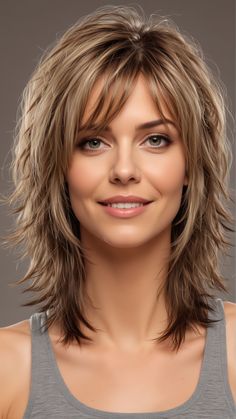 Women’s Hair Styles With Bangs, Haircuts Thick Hair Medium, Shoulder Length Shag With Bangs Fine Hair, Gray Shag Haircut, Med Hair With Bangs, New Hair Styles2024, Hair Cuts Medium Length With Bangs, Hair Ideas 2024, 2024 Haircuts For Women With Fine Hair